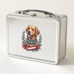 Patriotic Golden Retriever Americana Art Tee 2 Metal Lunch Box