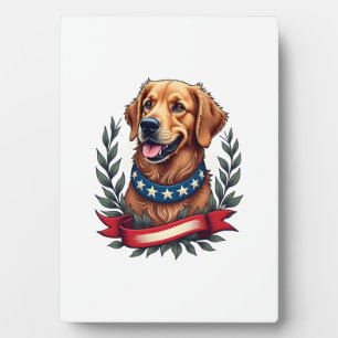 Patriotic Golden Retriever Americana Art Tee 2 Plaque