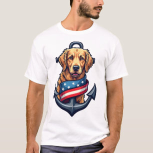 Patriotic Golden Retriever Anchor Ribbon Tee