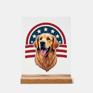 Patriotic Golden Retriever Arc Layout Shirt 2 Acrylic Sign