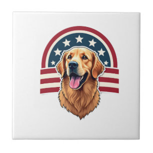 Patriotic Golden Retriever Arc Layout Shirt 2 Ceramic Tile