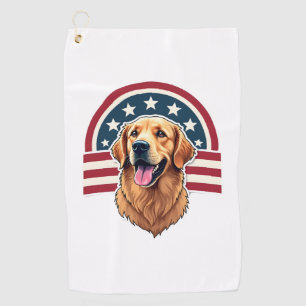 Patriotic Golden Retriever Arc Layout Shirt 2 Golf Towel