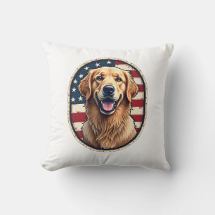 Patriotic Golden Retriever Badge Vintage Tee 4 Cushion