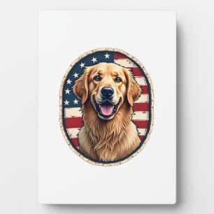 Patriotic Golden Retriever Badge Vintage Tee 4 Plaque