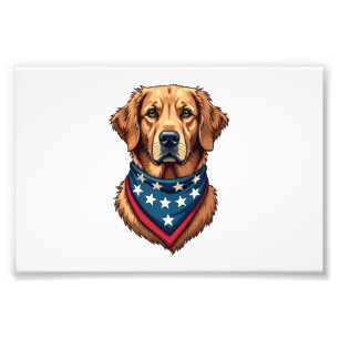 Patriotic Golden Retriever Bandana Vintage Tee 4 Photo Print