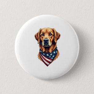 Patriotic Golden Retriever Bandana Vintage Tee 6 Cm Round Badge