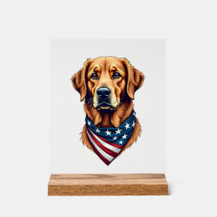 Patriotic Golden Retriever Bandana Vintage Tee Acrylic Sign