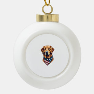 Patriotic Golden Retriever Bandana Vintage Tee Ceramic Ball Christmas Ornament