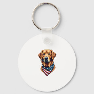 Patriotic Golden Retriever Bandana Vintage Tee Key Ring