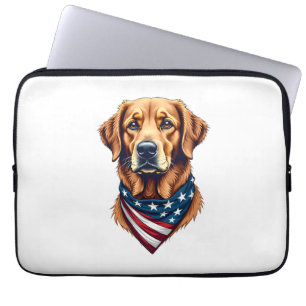 Patriotic Golden Retriever Bandana Vintage Tee Laptop Sleeve