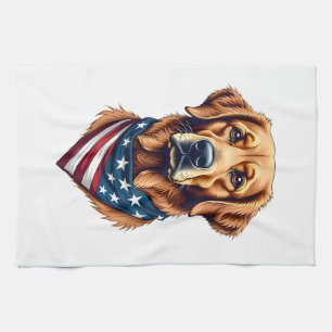 Patriotic Golden Retriever Bandana Vintage Tee Tea Towel