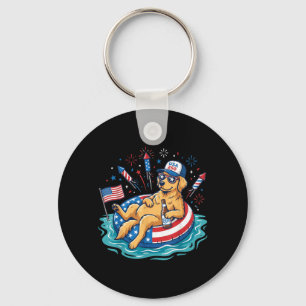 Patriotic Golden Retriever Beer Floatie Usa Flag Key Ring