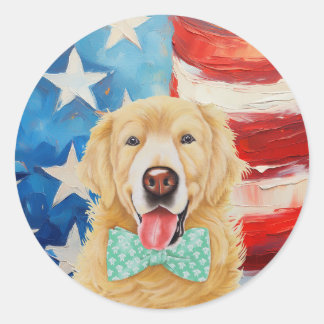 Patriotic Golden Retriever Classic Round Sticker