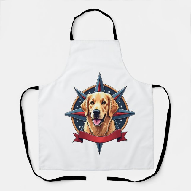 Patriotic Golden Retriever Compass Star Tee 2 Apron (Front)