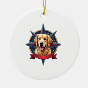 Patriotic Golden Retriever Compass Star Tee 2 Ceramic Ornament