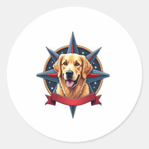 Patriotic Golden Retriever Compass Star Tee 2 Classic Round Sticker