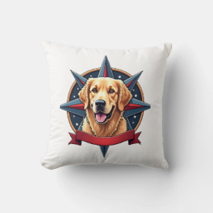 Patriotic Golden Retriever Compass Star Tee 2 Cushion