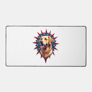 Patriotic Golden Retriever Corner Burst Shirt 2 Desk Mat