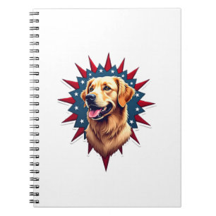 Patriotic Golden Retriever Corner Burst Shirt 2 Notebook