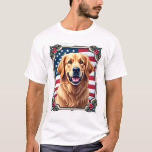 Patriotic Golden Retriever Corner Frame Shirt 3