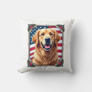 Patriotic Golden Retriever Corner Frame Shirt 3 Cushion