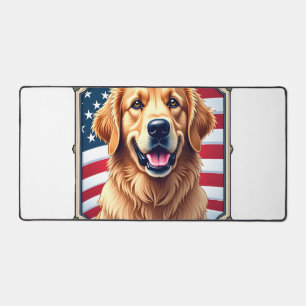 Patriotic Golden Retriever Corner Frame Shirt 3 Desk Mat