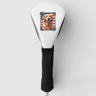Patriotic Golden Retriever Corner Frame Shirt 3 Golf Head Cover