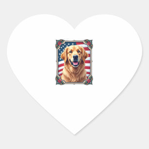 Patriotic Golden Retriever Corner Frame Shirt 3 Heart Sticker