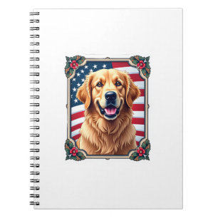 Patriotic Golden Retriever Corner Frame Shirt 3 Notebook