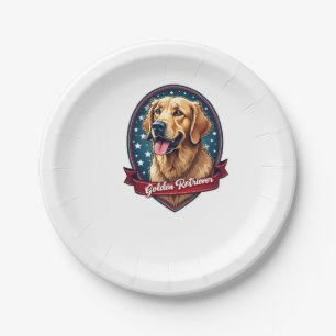 Patriotic Golden Retriever Crest Vintage Tee 2 Paper Plate