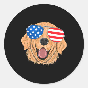 Patriotic Golden Retriever Dog 4th Of July Gift Classic Round Sticker