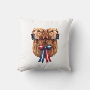 Patriotic Golden Retriever Double Portrait Shirt 2 Cushion