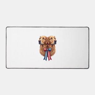 Patriotic Golden Retriever Double Portrait Shirt 2 Desk Mat