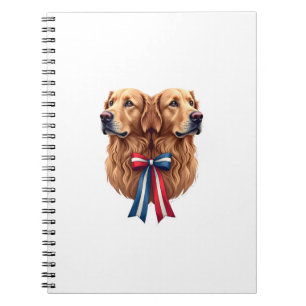 Patriotic Golden Retriever Double Portrait Shirt 2 Notebook