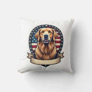 Patriotic Golden Retriever Emblem Vintage Tee 2 Cushion