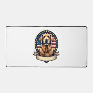 Patriotic Golden Retriever Emblem Vintage Tee 2 Desk Mat
