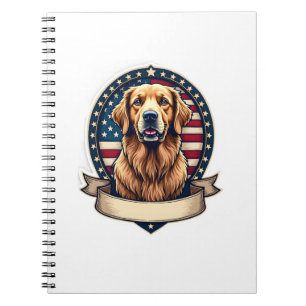 Patriotic Golden Retriever Emblem Vintage Tee 2 Notebook