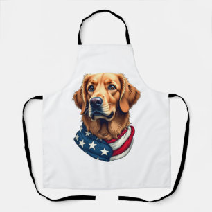 Patriotic Golden Retriever Face Vintage Shirt Apron