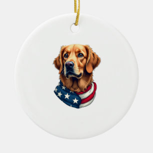 Patriotic Golden Retriever Face Vintage Shirt Ceramic Ornament