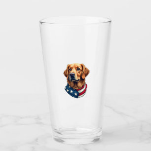 Patriotic Golden Retriever Face Vintage Shirt Glass