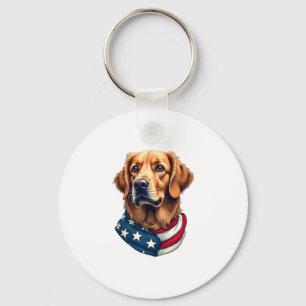 Patriotic Golden Retriever Face Vintage Shirt Key Ring