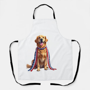 Patriotic Golden Retriever Falling Ribbon Shirt 2 Apron