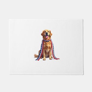 Patriotic Golden Retriever Falling Ribbon Shirt 2 Doormat