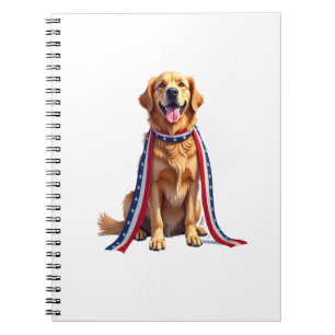 Patriotic Golden Retriever Falling Ribbon Shirt 2 Notebook