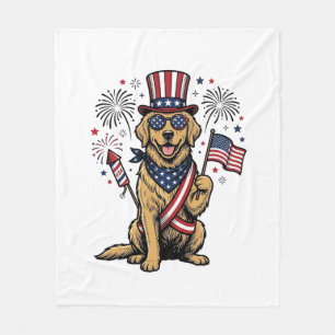 Patriotic Golden Retriever Fireworks Vintage Shirt Fleece Blanket