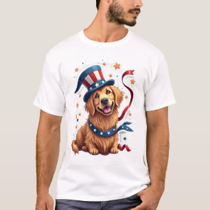 Patriotic Golden Retriever Floating Stars Tee