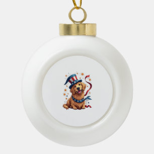 Patriotic Golden Retriever Floating Stars Tee Ceramic Ball Christmas Ornament