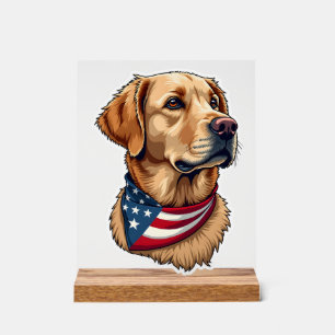 Patriotic Golden Retriever Head Vintage Shirt 4 Acrylic Sign