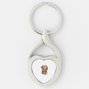 Patriotic Golden Retriever Head Vintage Shirt 4 Key Ring