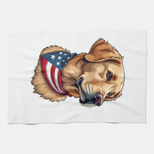 Patriotic Golden Retriever Head Vintage Shirt 4 Tea Towel